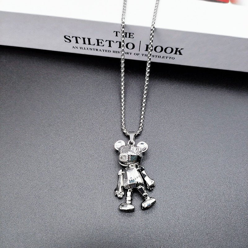 Cute Bear Necklace Fashion Personality Hip-hop Pendant Couple Versatile Fall Winter Sweater Chain Men Women Jewelry 2668south