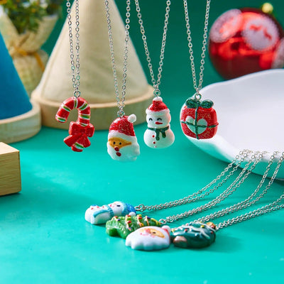 Cute Cartoon Resin Necklace Christmas Snowman Santa Claus Pendant Clavicle Chain Necklace For Women Jewelry 2668south