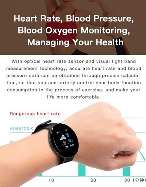 Load image into Gallery viewer, D18 Bluetooth Smart Watch, Men Women Blood Pressure Heart Rate Monitor Smart Watch, Pedometer Sport Tracker Smart Band For Android IOS 2668south
