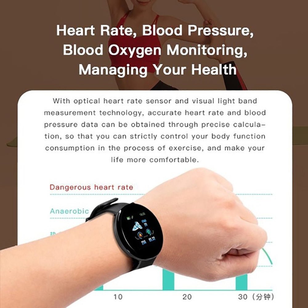 D18 Bluetooth Smart Watch, Men Women Blood Pressure Heart Rate Monitor Smart Watch, Pedometer Sport Tracker Smart Band For Android IOS 2668south