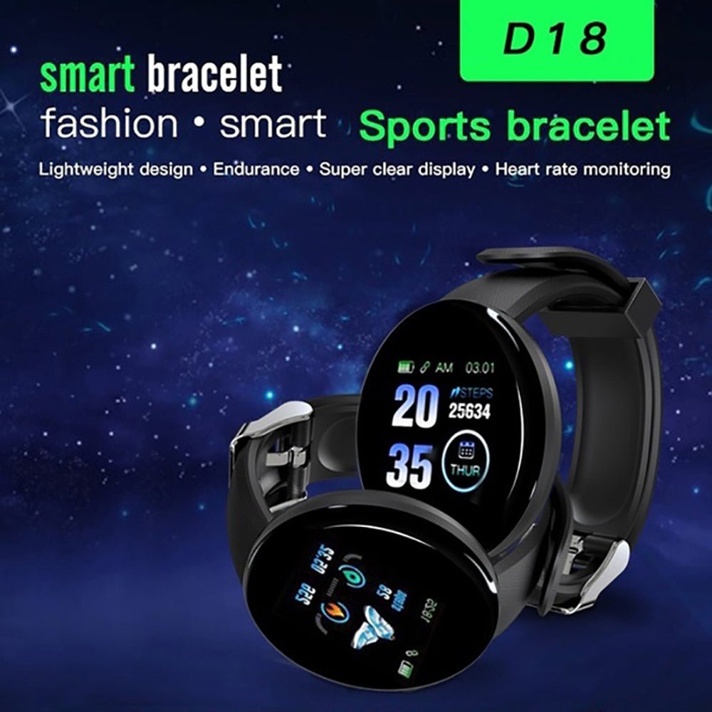 D18 Bluetooth Smart Watch, Men Women Blood Pressure Heart Rate Monitor Smart Watch, Pedometer Sport Tracker Smart Band For Android IOS 2668south