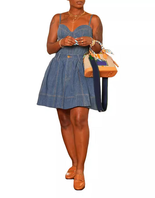 Load image into Gallery viewer, Denim Sling Top Narrow Hem Dress Suit 2668south
