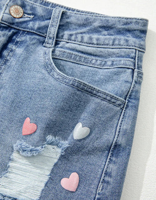 Load image into Gallery viewer, Distressed Raw Hem Heart Mini Denim Skirt 2668south
