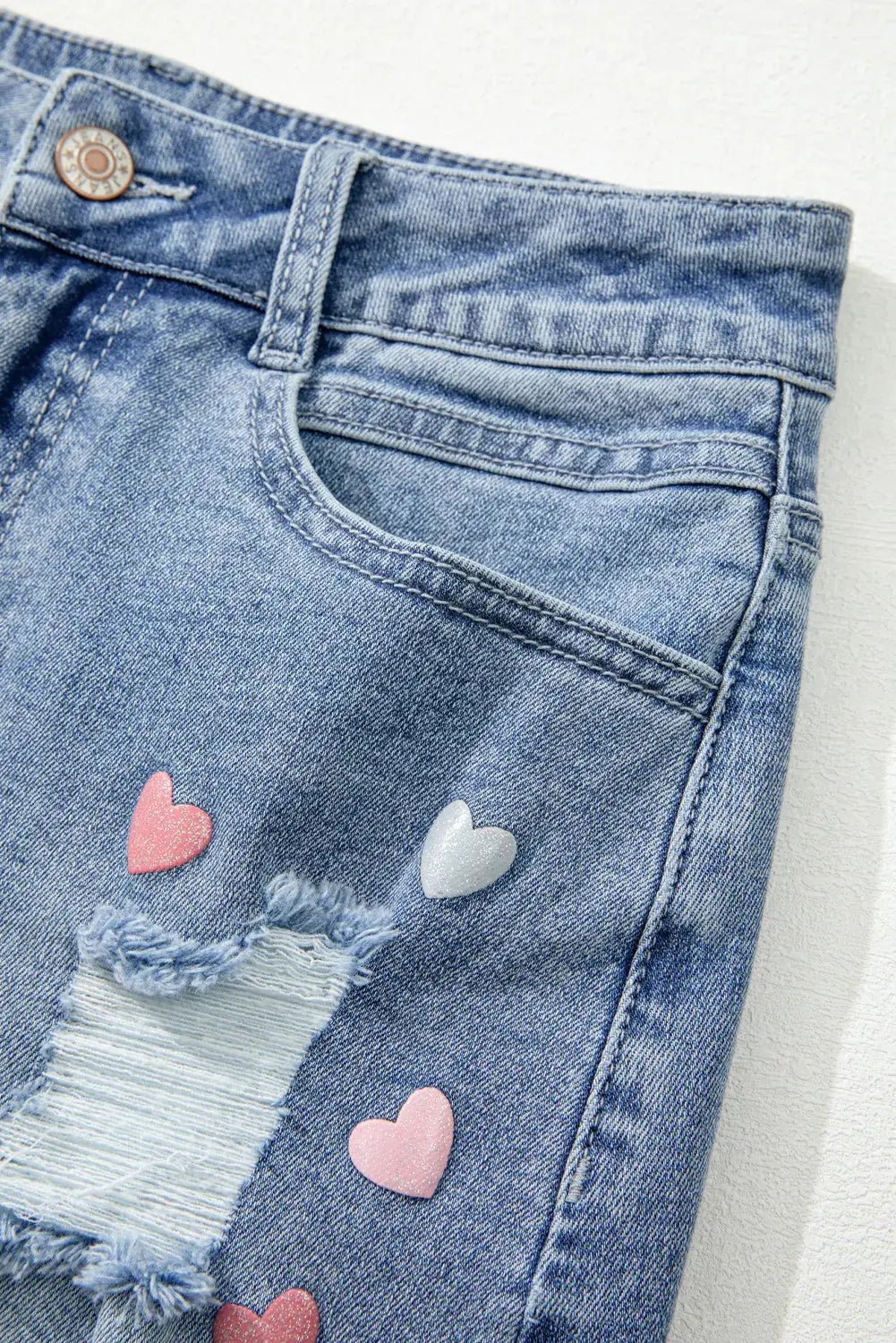 Distressed Raw Hem Heart Mini Denim Skirt 2668south