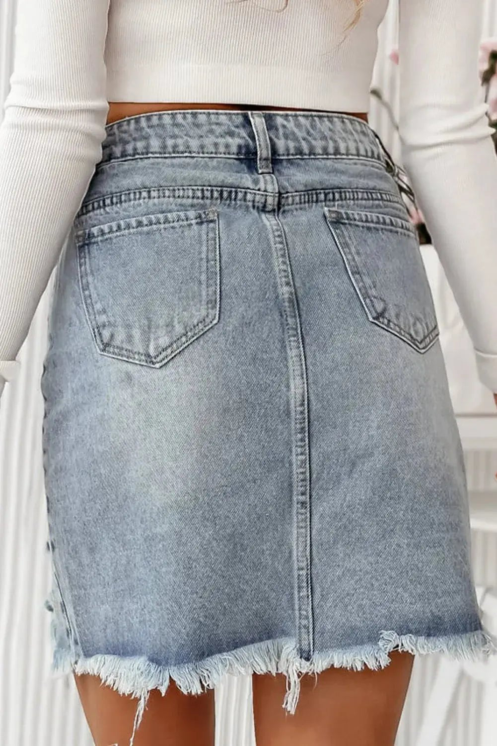 Distressed Raw Hem Heart Mini Denim Skirt 2668south