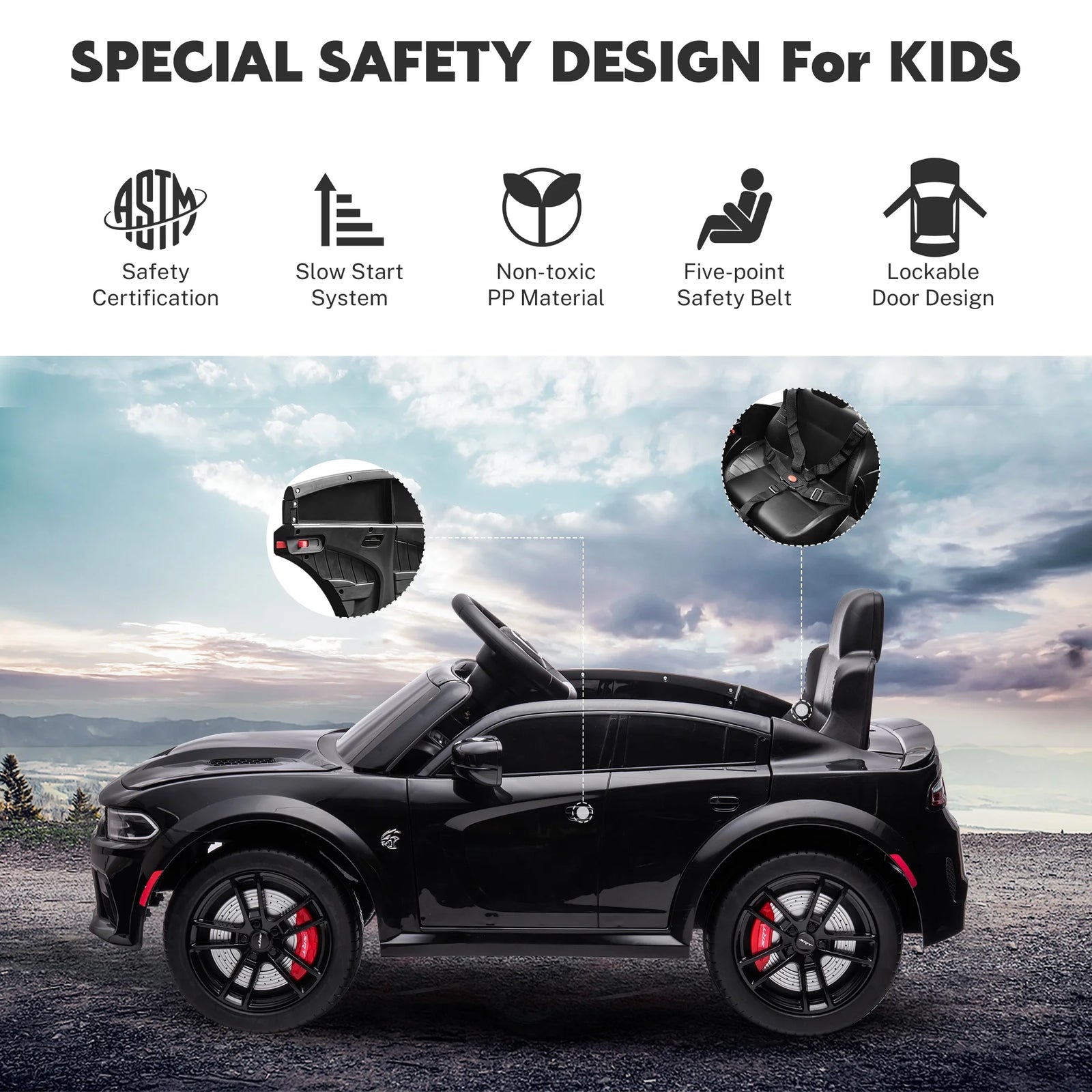 Dodge Electric Ride on Cars for Kids, 12 V Licensed Dodge Charger SRT Powered Ride on Toys Cars with Parent Remote Control, Electric Car for Girls 3-5 W/Music Player/Led Headlights/Safety Belt, Black 2668south