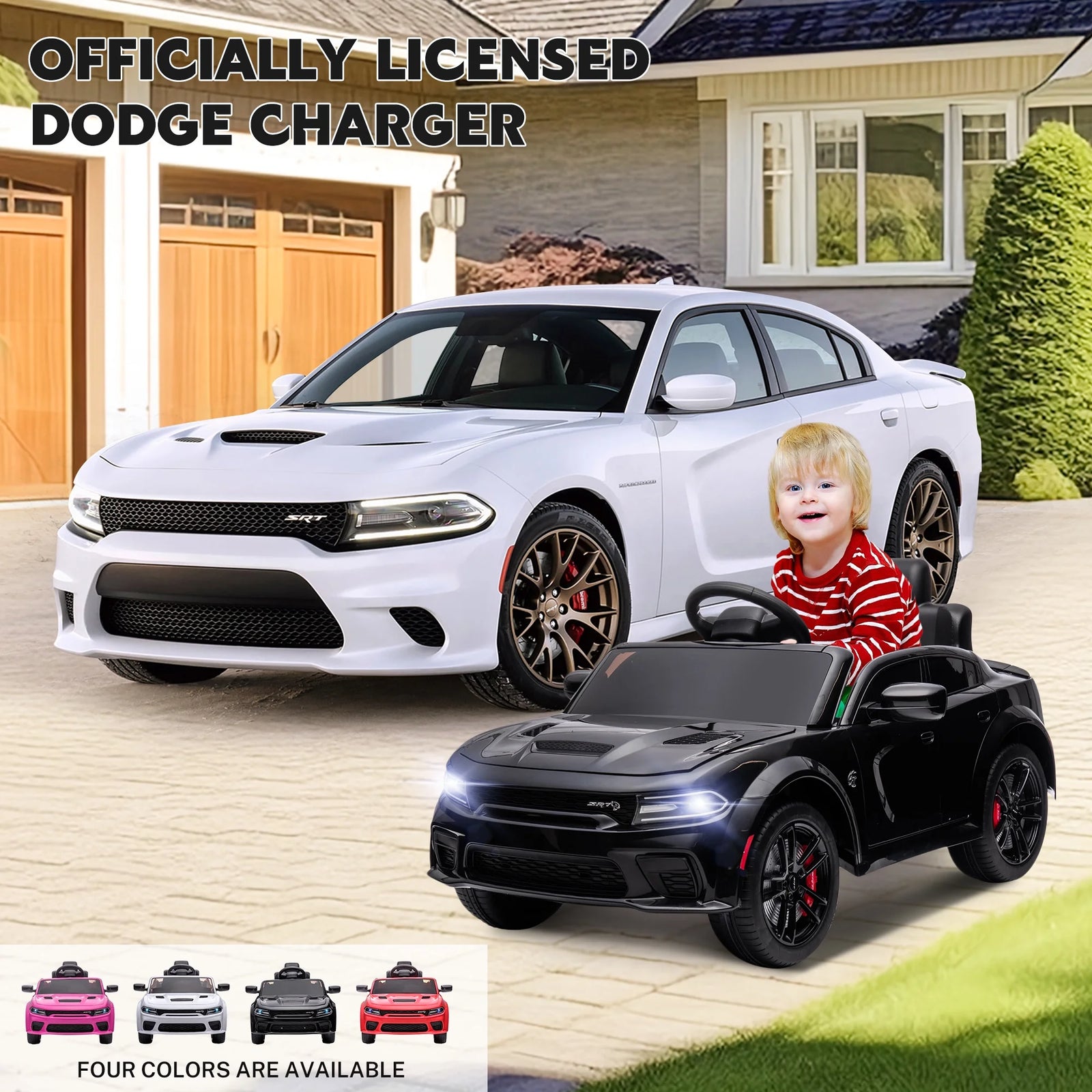 Dodge Electric Ride on Cars for Kids, 12 V Licensed Dodge Charger SRT Powered Ride on Toys Cars with Parent Remote Control, Electric Car for Girls 3-5 W/Music Player/Led Headlights/Safety Belt, Black 2668south