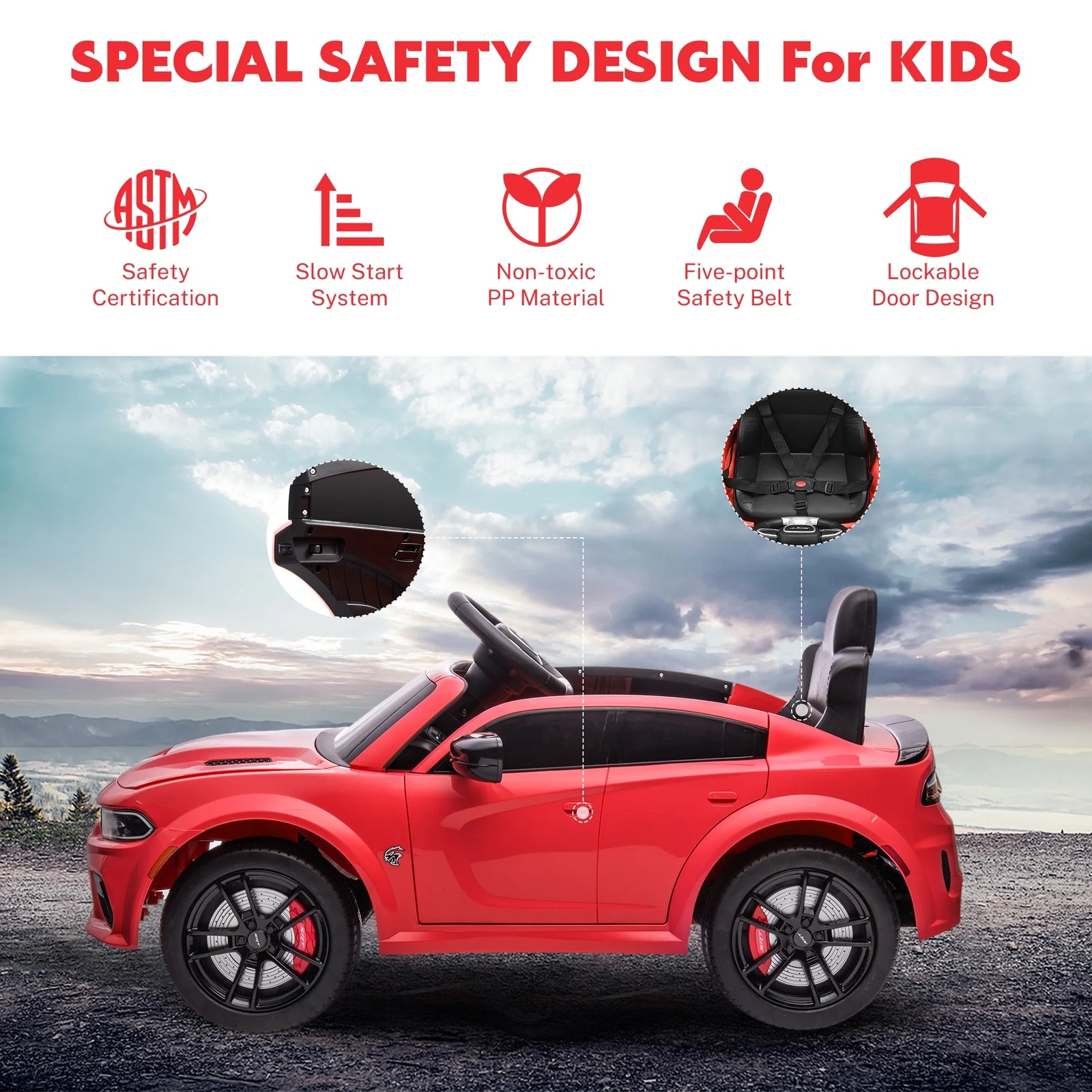 Dodge Electric Ride on Cars for Kids, 12V Licensed Dodge Charger SRT Powered Ride on Toys Cars with Parent Remote Control, Electric Car for Girls 3-5 W/Music Player/Led Headlights/Safety Belt, Red 2668south