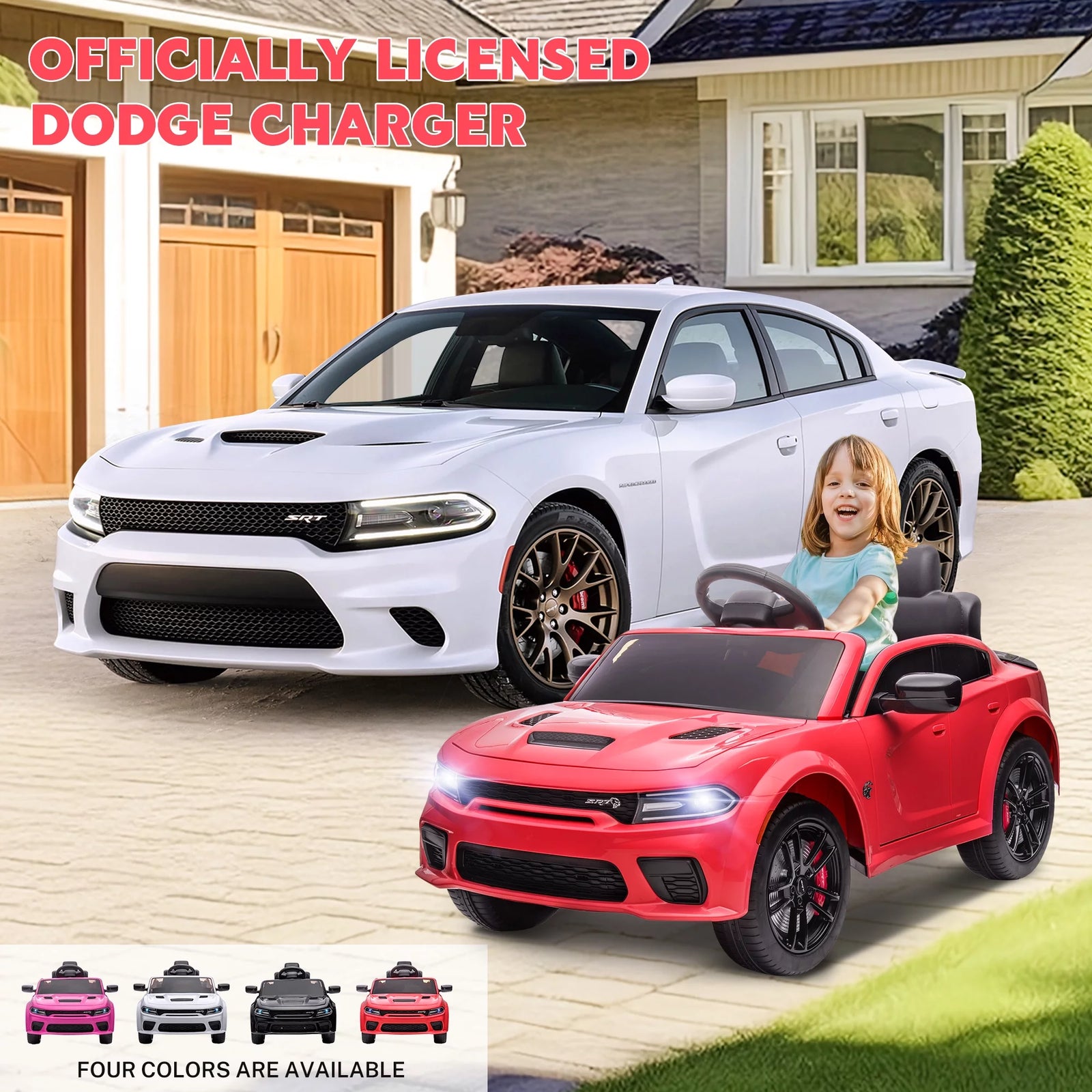 Dodge Electric Ride on Cars for Kids, 12V Licensed Dodge Charger SRT Powered Ride on Toys Cars with Parent Remote Control, Electric Car for Girls 3-5 W/Music Player/Led Headlights/Safety Belt, Red 2668south