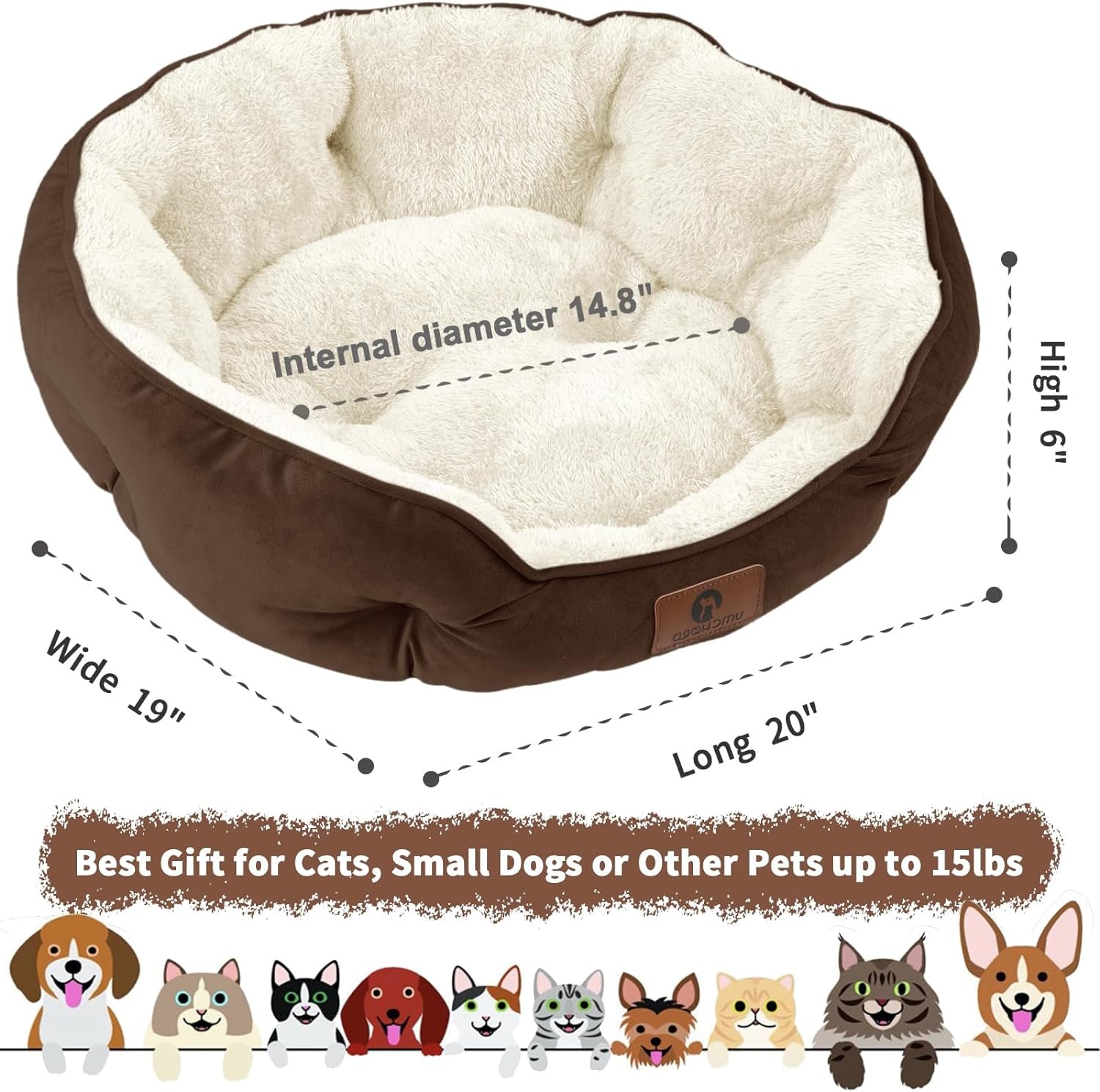 Dog Bed, Cat Beds for Indoor Cats, Pet Bed for Puppy and Kitty, Extra Soft & Machine Washable with Anti-Slip & Water-Resistant Oxford Bottom 2668south