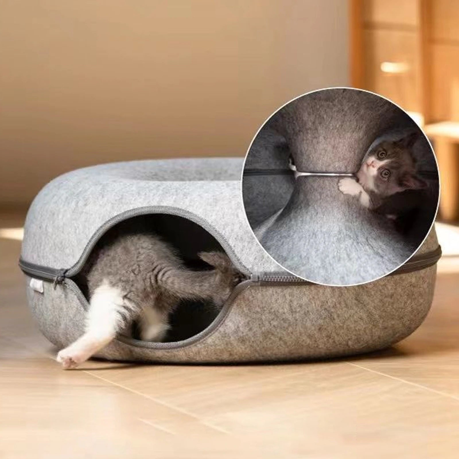 Donut Pet Cat Tunnel Interactive Play Toy Cat Bed Dual Use Ferrets Rabbit Bed Tunnels Indoor Toys Cats House Kitten Training Toy 2668south