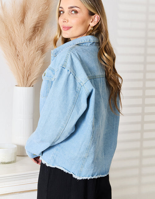 Load image into Gallery viewer, Double Take Dropped Shoulder Raw Hem Denim Jacket 2668south
