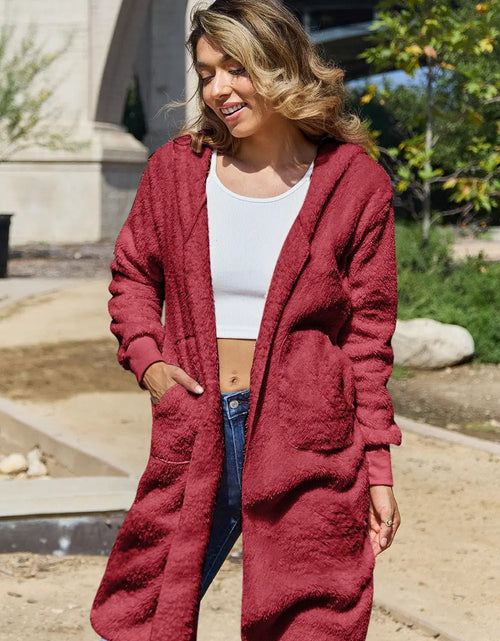 Load image into Gallery viewer, Double Take Full Size Hooded Teddy Bear Jacket with Thumbholes 2668south
