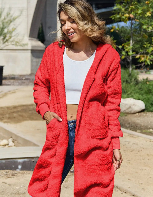 Load image into Gallery viewer, Double Take Full Size Hooded Teddy Bear Jacket with Thumbholes 2668south
