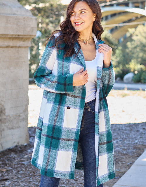 Load image into Gallery viewer, Double Take Full Size Plaid Button Up Lapel Collar Coat 2668south
