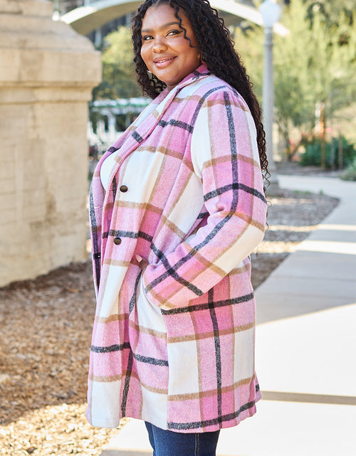 Load image into Gallery viewer, Double Take Full Size Plaid Button Up Lapel Collar Coat 2668south
