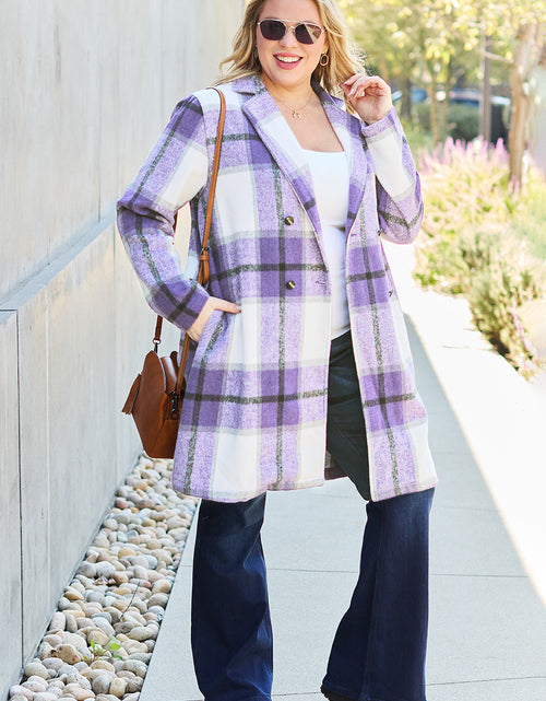 Load image into Gallery viewer, Double Take Full Size Plaid Button Up Lapel Collar Coat 2668south
