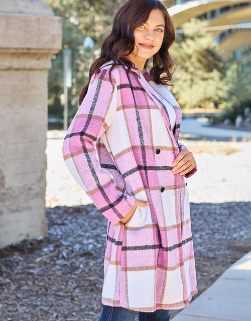 Load image into Gallery viewer, Double Take Full Size Plaid Button Up Lapel Collar Coat 2668south
