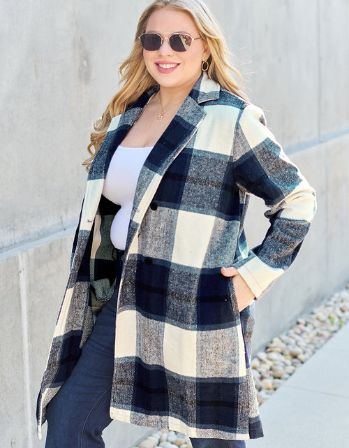 Load image into Gallery viewer, Double Take Full Size Plaid Button Up Lapel Collar Coat 2668south
