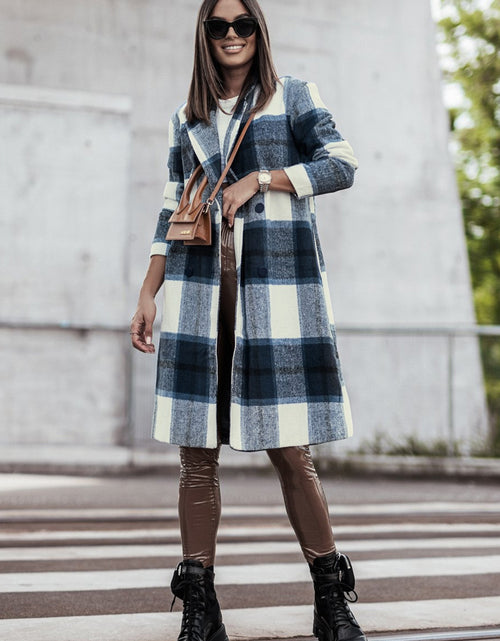 Load image into Gallery viewer, Double Take Full Size Plaid Button Up Lapel Collar Coat 2668south
