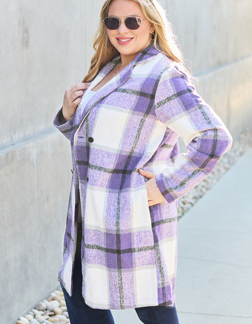 Load image into Gallery viewer, Double Take Full Size Plaid Button Up Lapel Collar Coat 2668south
