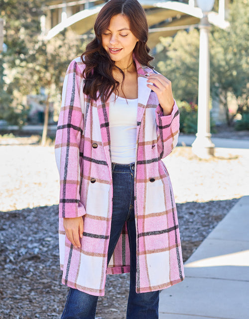 Load image into Gallery viewer, Double Take Full Size Plaid Button Up Lapel Collar Coat 2668south
