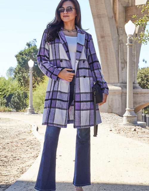 Load image into Gallery viewer, Double Take Full Size Plaid Button Up Lapel Collar Coat 2668south
