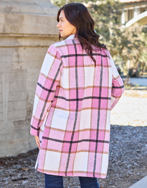 Load image into Gallery viewer, Double Take Full Size Plaid Button Up Lapel Collar Coat 2668south
