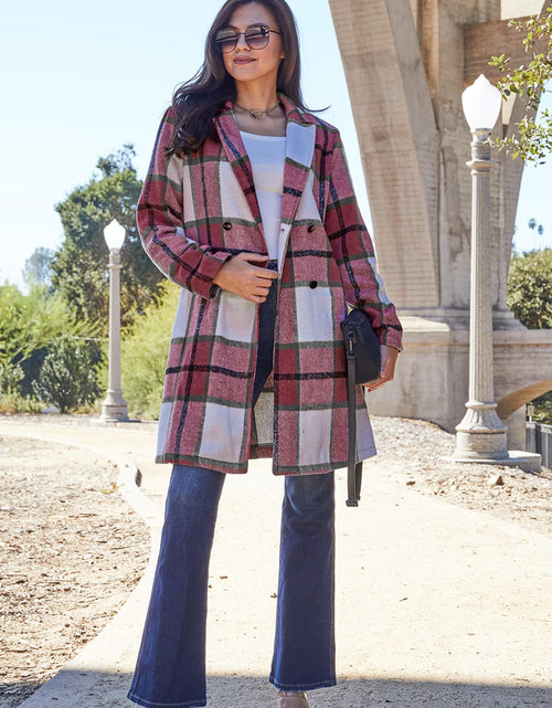 Load image into Gallery viewer, Double Take Full Size Plaid Button Up Lapel Collar Coat 2668south
