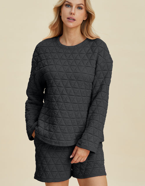 Load image into Gallery viewer, Double Take Full Size Texture Round Neck Long Sleeve Top and Shorts Set 2668south
