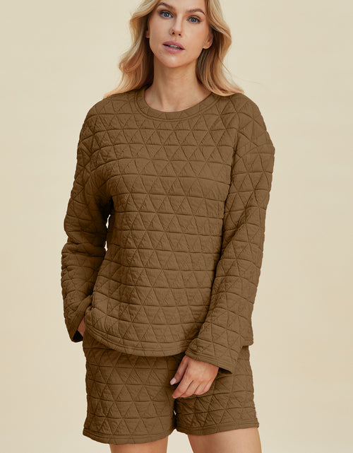 Load image into Gallery viewer, Double Take Full Size Texture Round Neck Long Sleeve Top and Shorts Set 2668south
