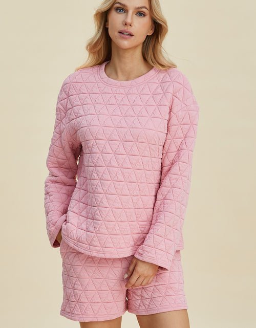 Load image into Gallery viewer, Double Take Full Size Texture Round Neck Long Sleeve Top and Shorts Set 2668south
