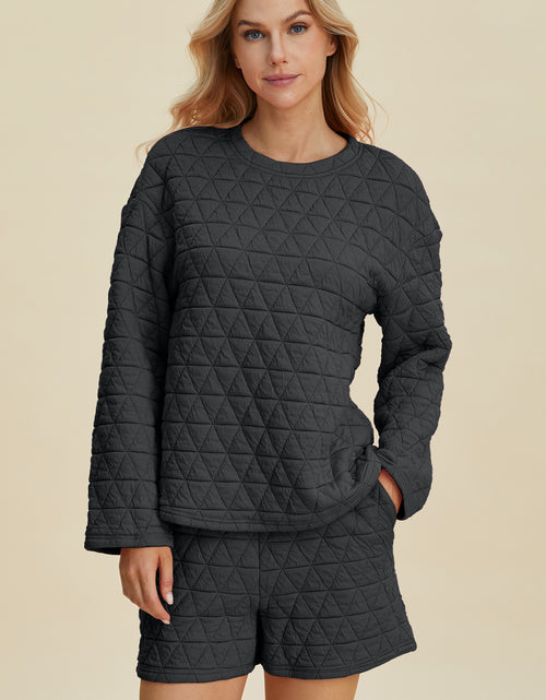 Load image into Gallery viewer, Double Take Full Size Texture Round Neck Long Sleeve Top and Shorts Set 2668south
