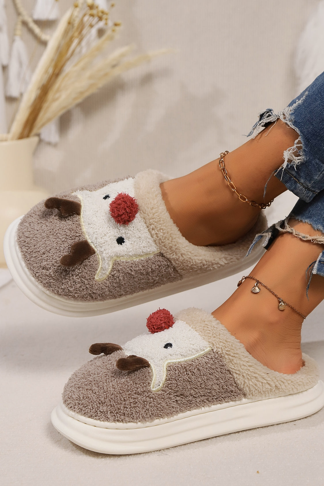 Elk Furry PVC Flat Slippers 2668south