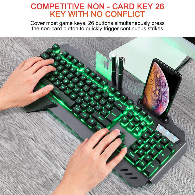 ErgonomicWired Gaming Keyboard with RGB Backlight Phone Holder 2668south