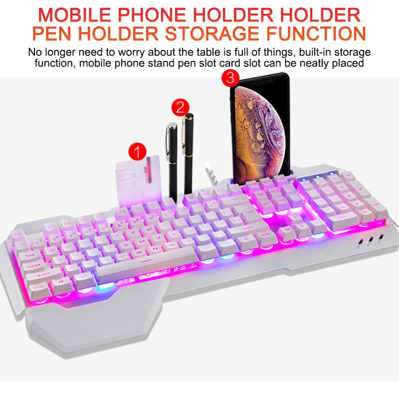 ErgonomicWired Gaming Keyboard with RGB Backlight Phone Holder 2668south