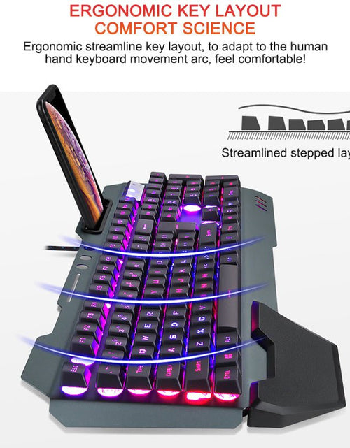 Load image into Gallery viewer, ErgonomicWired Gaming Keyboard with RGB Backlight Phone Holder 2668south
