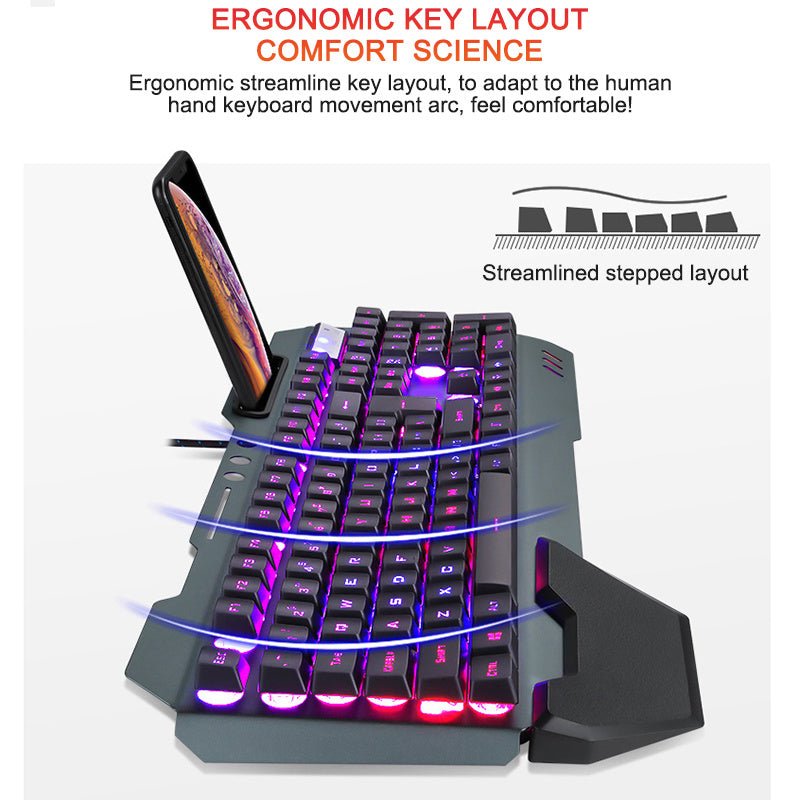 ErgonomicWired Gaming Keyboard with RGB Backlight Phone Holder 2668south