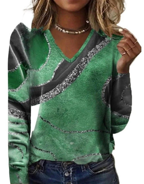 Load image into Gallery viewer, European And American New Fall Winter Fashion V-neck Printed Long-sleeved Top Women 2668south
