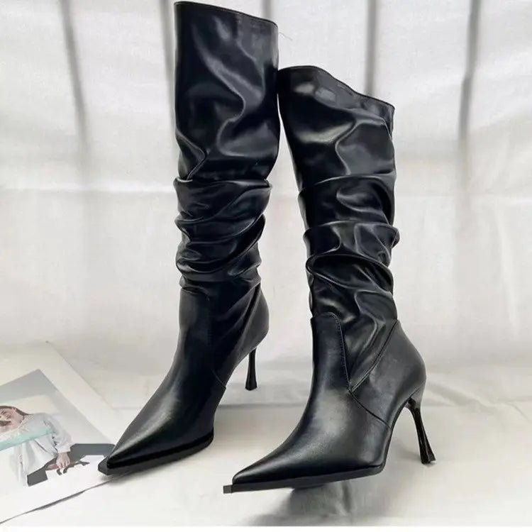 European And American Pointed Pleated High Boots Women 2668south