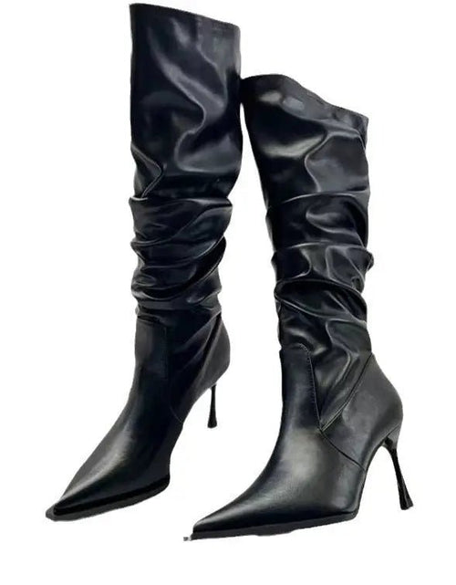 Load image into Gallery viewer, European And American Pointed Pleated High Boots Women 2668south
