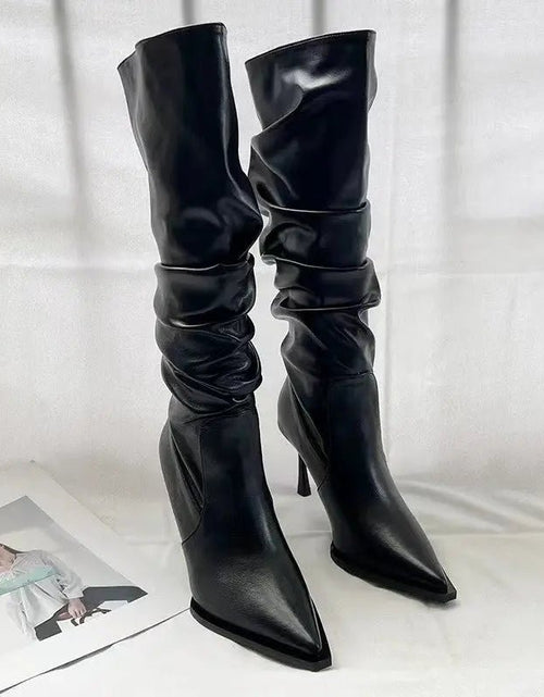 Load image into Gallery viewer, European And American Pointed Pleated High Boots Women 2668south
