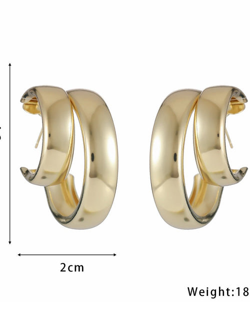 Load image into Gallery viewer, Exaggerated Double Ring Glossy Metal C- Shaped Earrings 2668south
