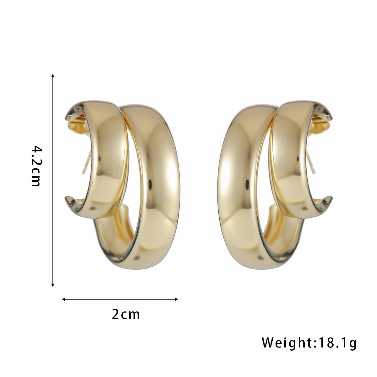 Exaggerated Double Ring Glossy Metal C- Shaped Earrings 2668south