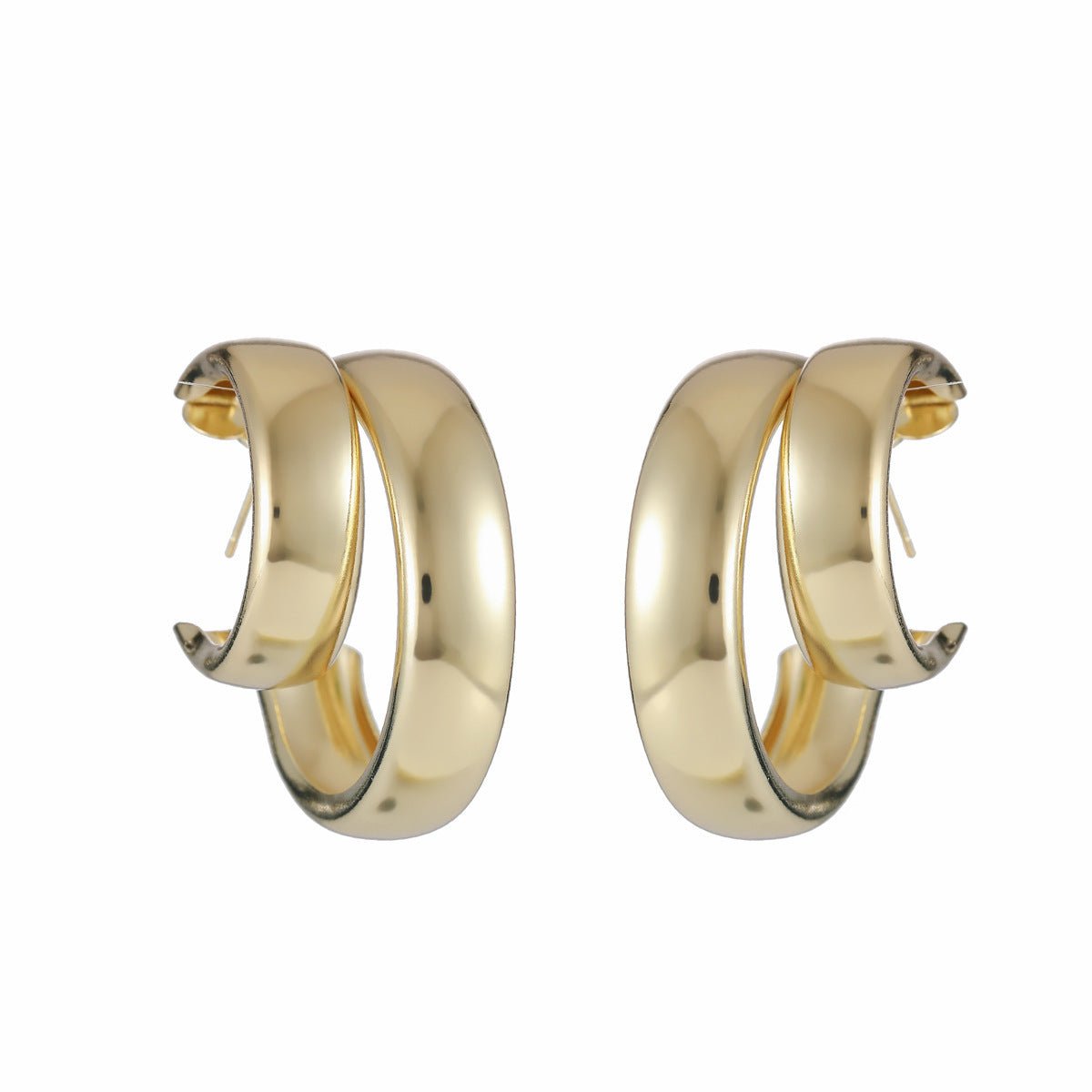 Exaggerated Double Ring Glossy Metal C- Shaped Earrings 2668south