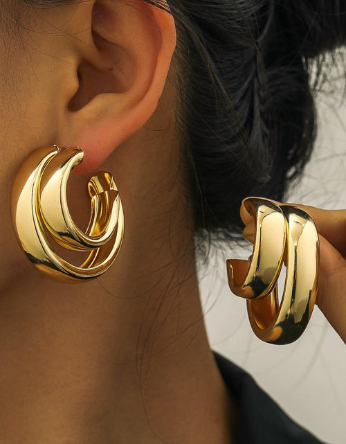 Load image into Gallery viewer, Exaggerated Double Ring Glossy Metal C- Shaped Earrings 2668south
