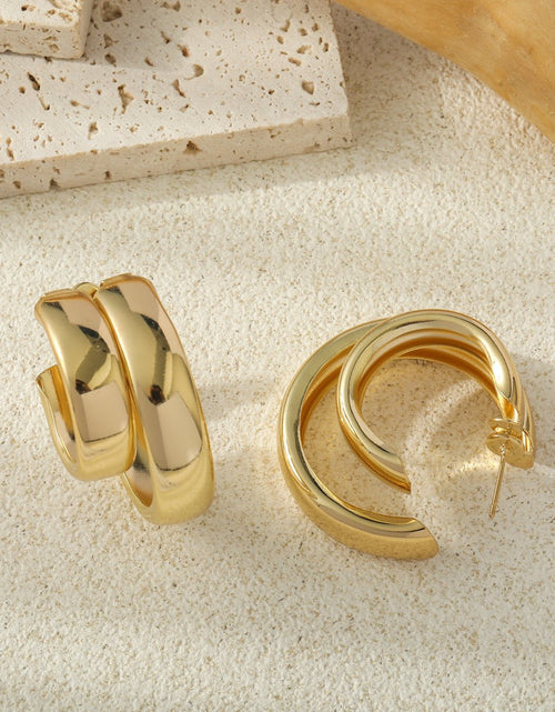 Load image into Gallery viewer, Exaggerated Double Ring Glossy Metal C- Shaped Earrings 2668south
