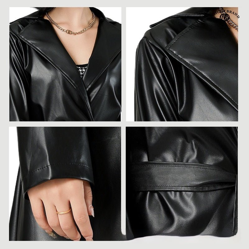 Extra Long Bathrobe Leather Wind Coat Women's Leather Jacket 2668south