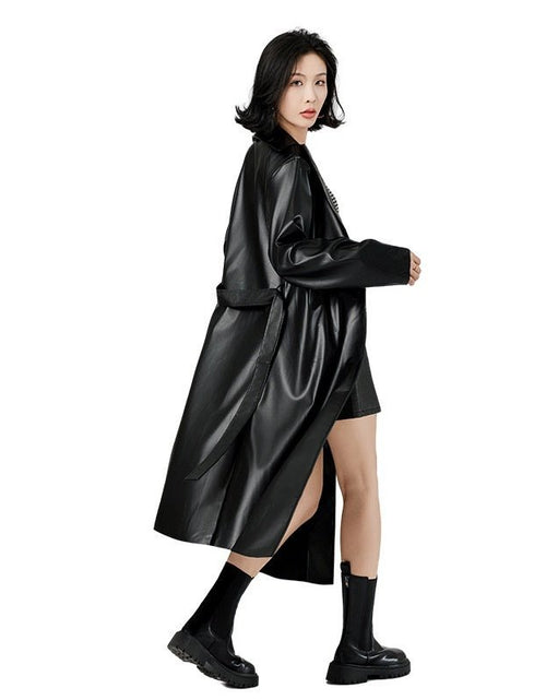 Load image into Gallery viewer, Extra Long Bathrobe Leather Wind Coat Women&#39;s Leather Jacket 2668south
