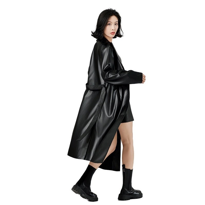 Extra Long Bathrobe Leather Wind Coat Women's Leather Jacket 2668south